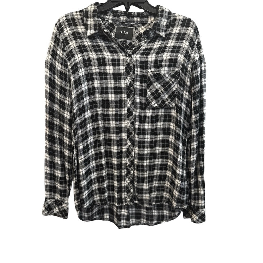 Rails Plaid Button Down Shirt Womens‎ Medium Black White Excellent Long Sleeve